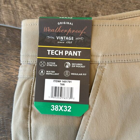 NWT Weatherproof Vintage Men's Tech Pant Tan Size 38x32 - Picture 9 of 9